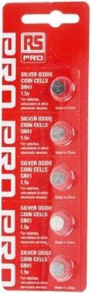 Immagine prodotto RS PRO Cella a bottone in ossido di argento SR41 1,55V (5 pz., LR41)
