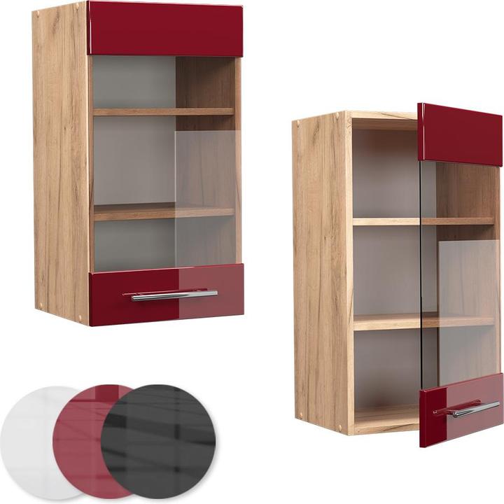 Bordeaux Hochglanz, Goldkraft Eiche, Rot