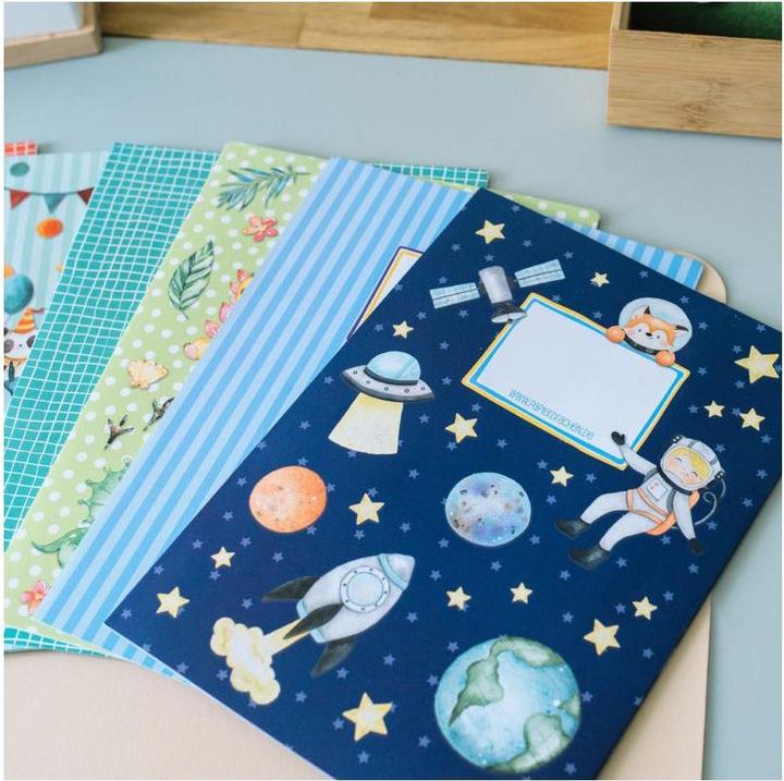 Produktbild Papierdrachen 8er Set Heftumschläge - Weltall + Dinos - Set 3 (A4)