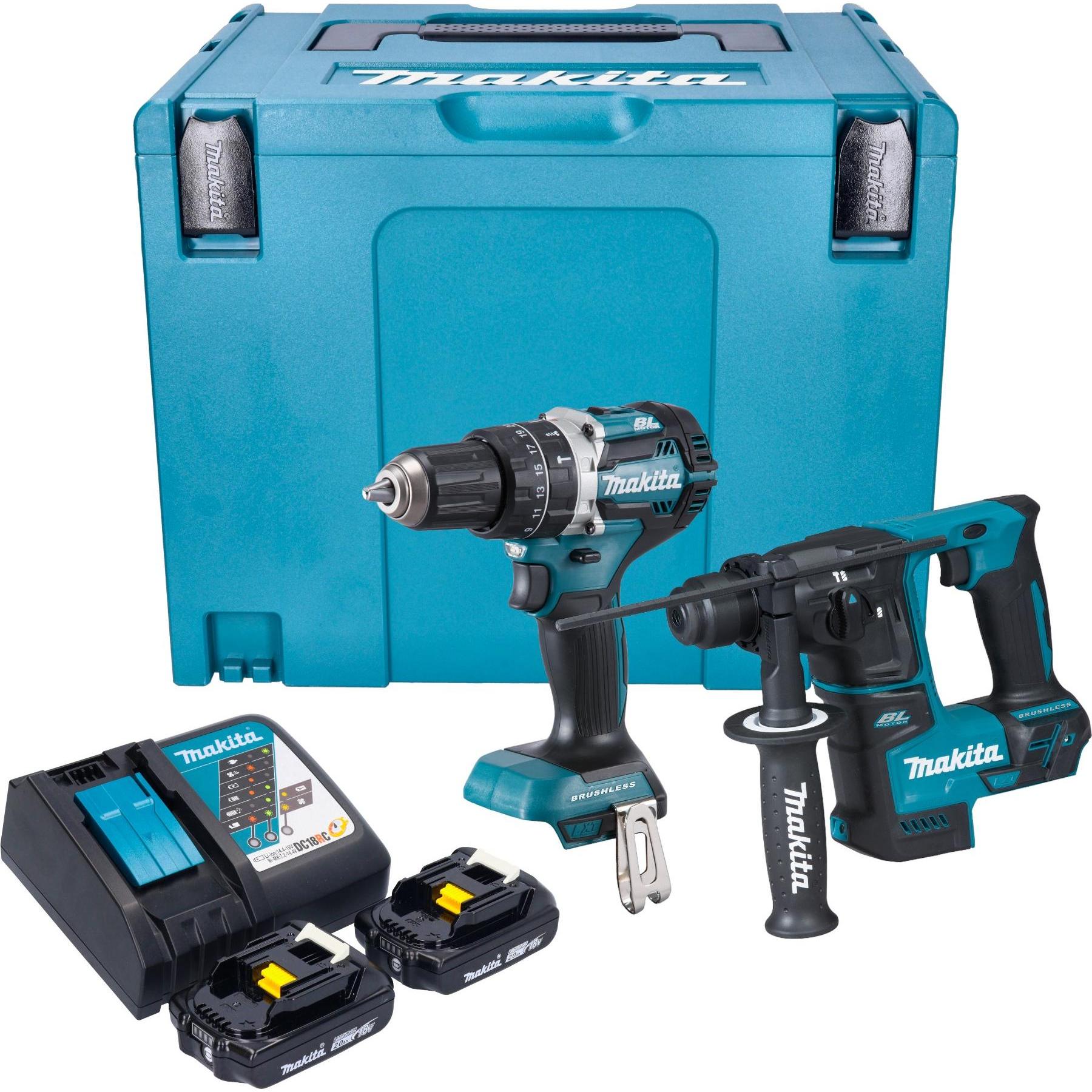 Thumbnail - Makita, Bohrmaschine + Akkuschrauber, DLX 2278 RAJ Akku Kombo Kit + DHP 484 Schlagbohrschrauber 54 Nm + DHR 171 Bohrhamm...