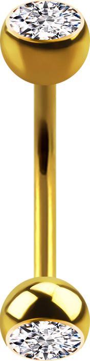 Actual product image Star Piercing Micro Banane vergoldet mit zwei Kugeln und Kristall silber (without brass, Titanium G23)