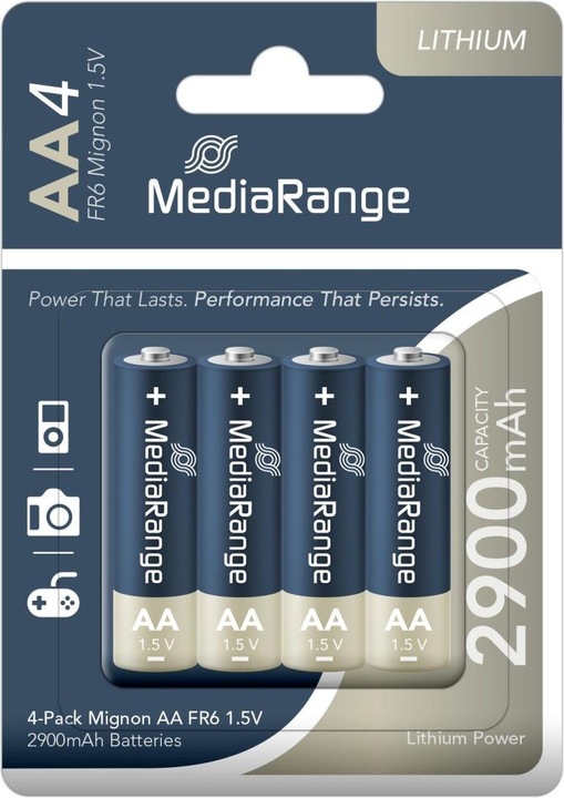 Productafbeelding MediaRange Batterij AA FR6 Mignon 4st MediaRang Mignon AA FR6 1,5V 4st Lithium (4 Pcs., AA, 2900 mAh)