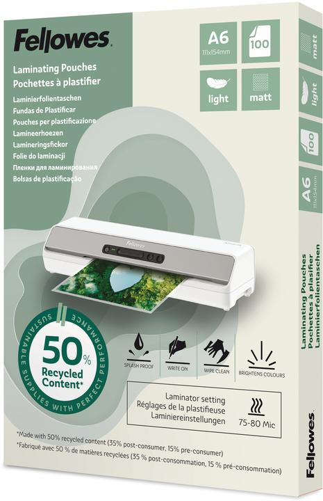 Image du produit Fellowes Laminierhülle A6 2x80µm 100ST matt Rec. (A6, 100 pcs, 80 µm)