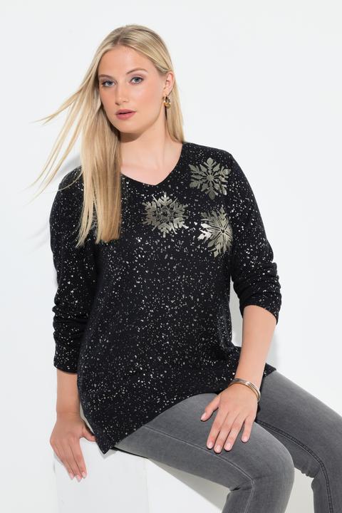 Produktbild Ulla Popken Sweatshirt, Metallic-Druck, V-Ausschnitt, Langarm (60)