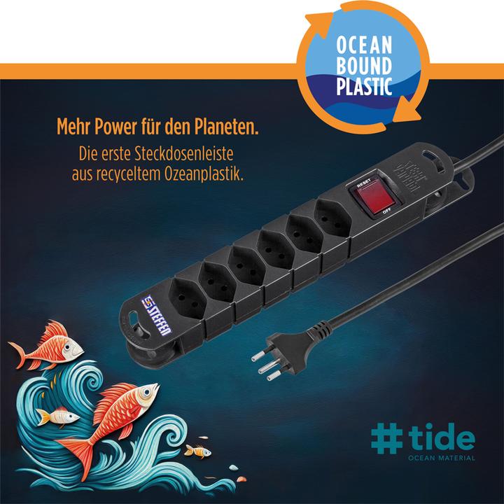 Produktbild Steffen Steckdosenleiste TIDE 6xT13 3m mit Schalter und Haftmagnete sw (6 x, Typ 13)