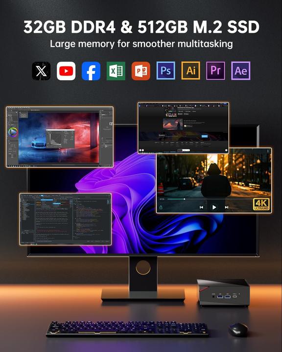 Image du produit NiPoGi Mini PC AM06 PRO mit Ryzen 7 5825U, WiFi 6 und 4K Triple Display (AMD Ryzen 7 5825U, 32 Go, 512000 Go)