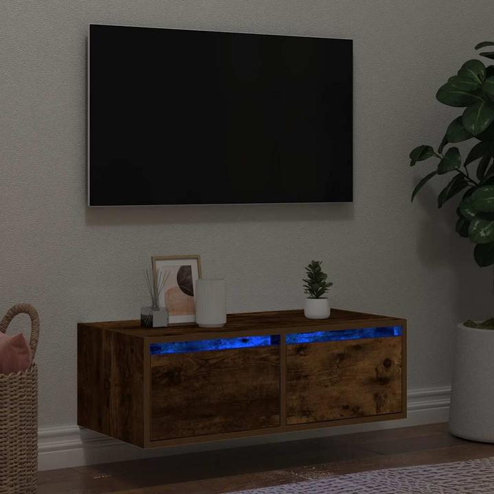 Actual product image VidaXL TV cabinet with LED lights smoked oak 75x35.5x25 cm HiFi cabinet