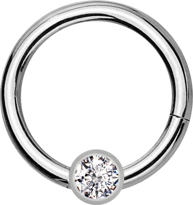Star Piercing Micro Segmentring klappbar silber mit Kugel Kristall silber (Titan G23, ohne Messing)