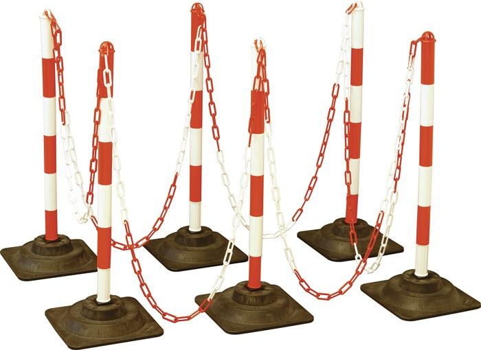 Magni Kettenpfosten-Set EcoMax mit 10 m Absperrkette 3x rot/weiss, 3x weiss/rot, 6x Hartgummifuss