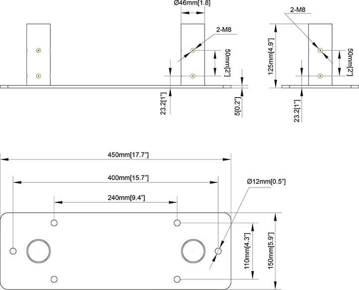 Image du produit Multibrackets Bolt Down Dual Pole, pour série Pro, métal (Platines de montage / d'adaption)