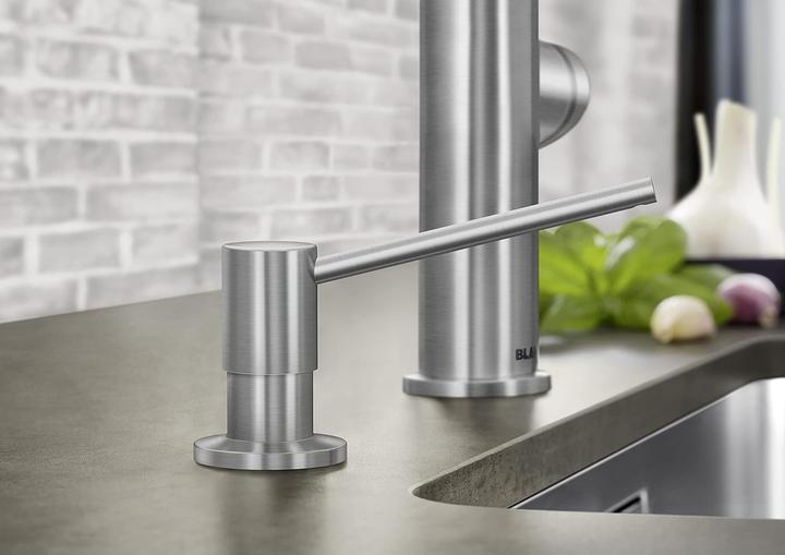 Immagine prodotto Blanco Dispenser per detersivi TORRE in acciaio satinato scuro | Adatto a tutti i rubinetti da cucina