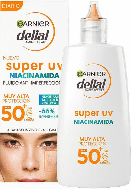 Actual product image Garnier Delial Super UV Niacinamide Anti-Blemish SPF50+ 40ml (Sun cream face, SPF 50, 40 ml, 0.04 g)