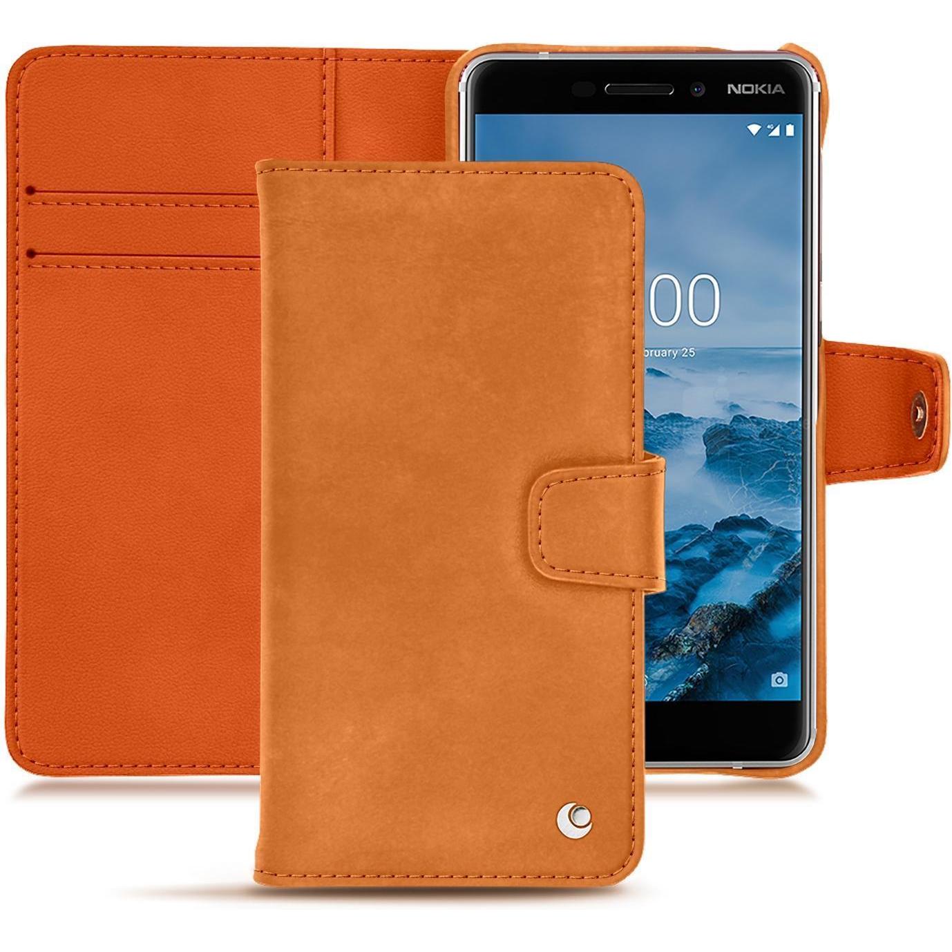 Noreve Lederschutzhülle Wallet (Nokia 6 (2018)), Smartphone Hülle, Orange