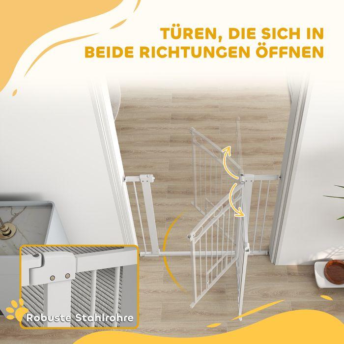 Actual product image Swisshandel24 Türschutzgitter Hund, 76-104 cm Absperrgitter ohne Bohren, mit Katzentüre, Treppengitter, weiss