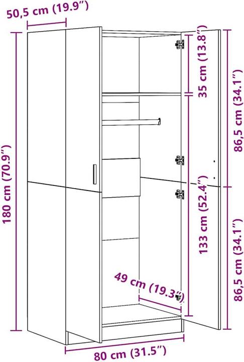 Actual product image vidaXL Erminio (80 x 52 x 180 cm)