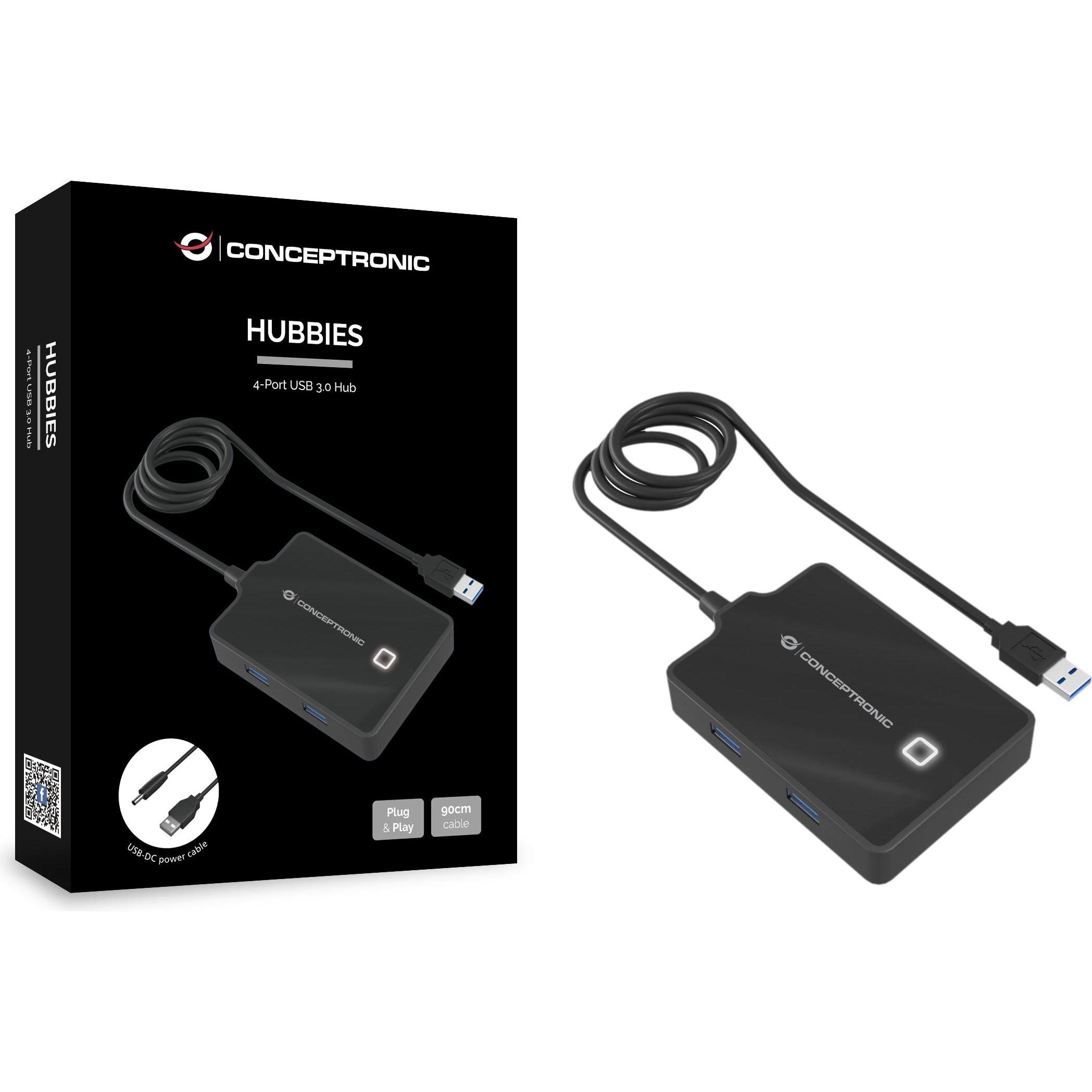 Thumbnail - Conceptronic Usb-Hub (USB-C, 4 Ports), Dockingstation + USB Hub, Schwarz