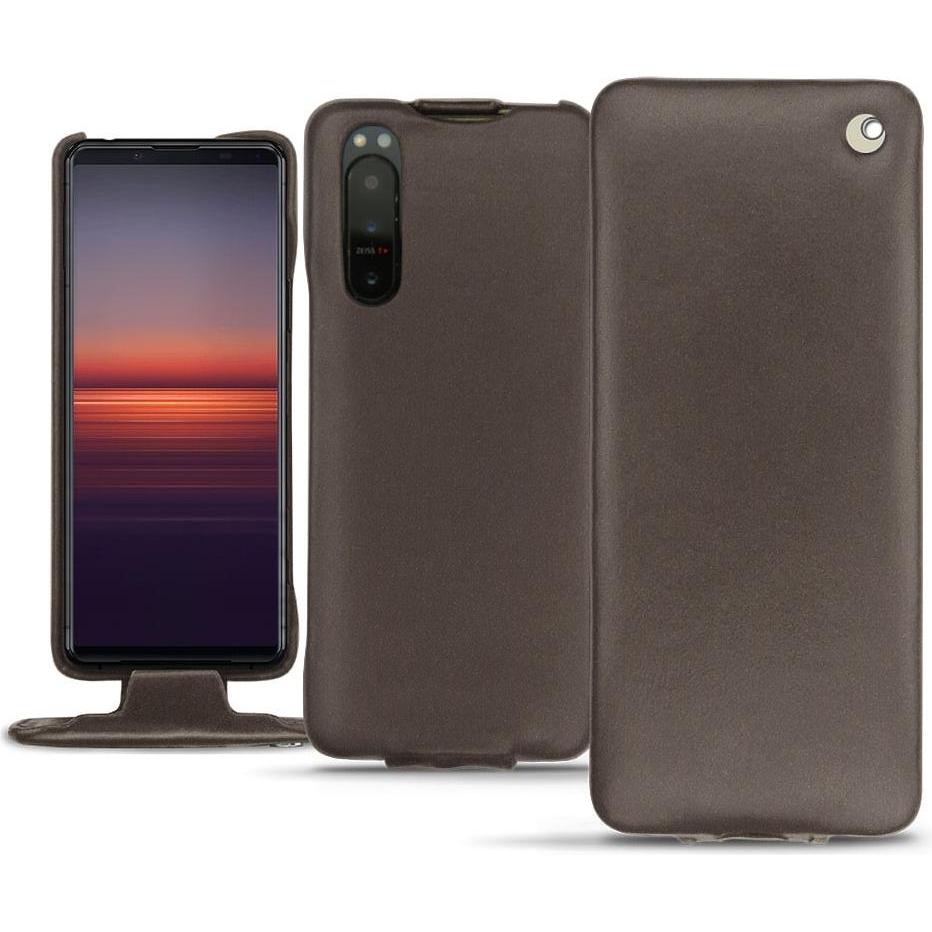 Noreve Lederschutzhülle vertikal (Sony Xperia 5 II), Smartphone Hülle, Grau
