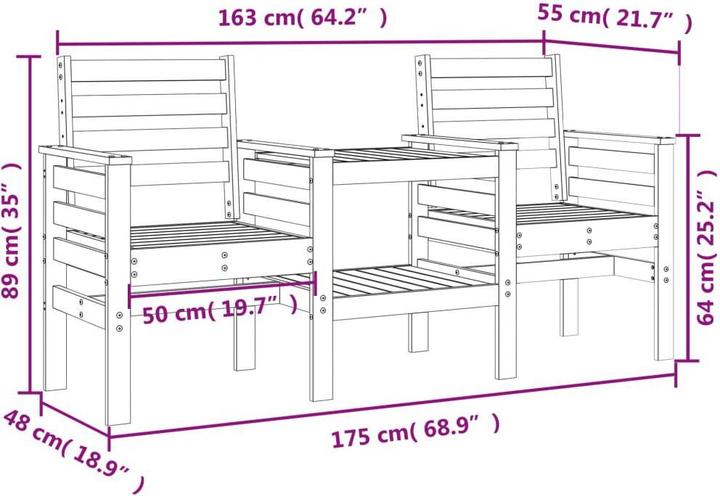 Produktbild vidaXL Gartenbank mit Tisch 2-Sitzer Massivholz Kiefer,Material