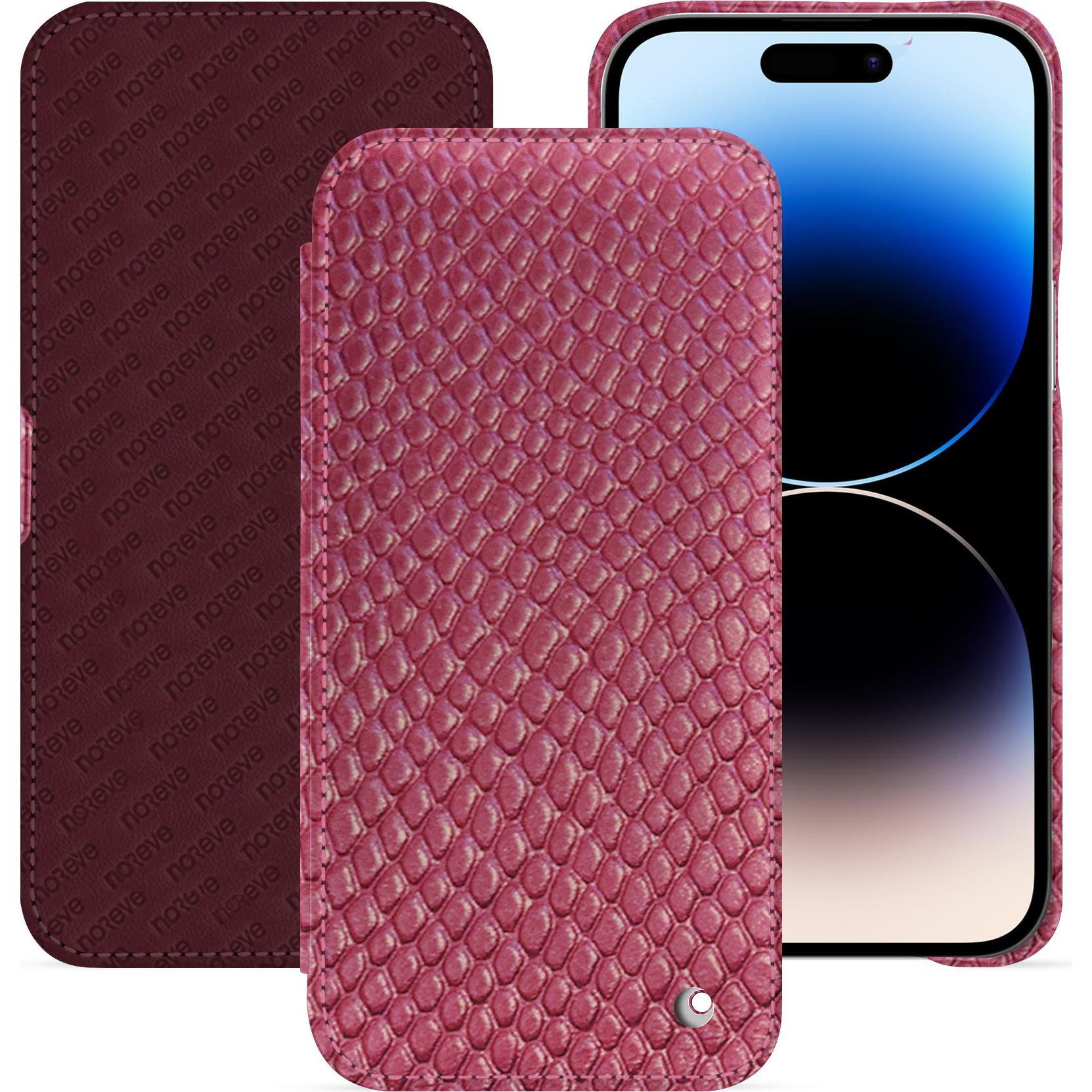 Noreve Lederschutzhülle horizontal (Apple iPhone 15 Pro Max), Smartphone Hülle, Rosa