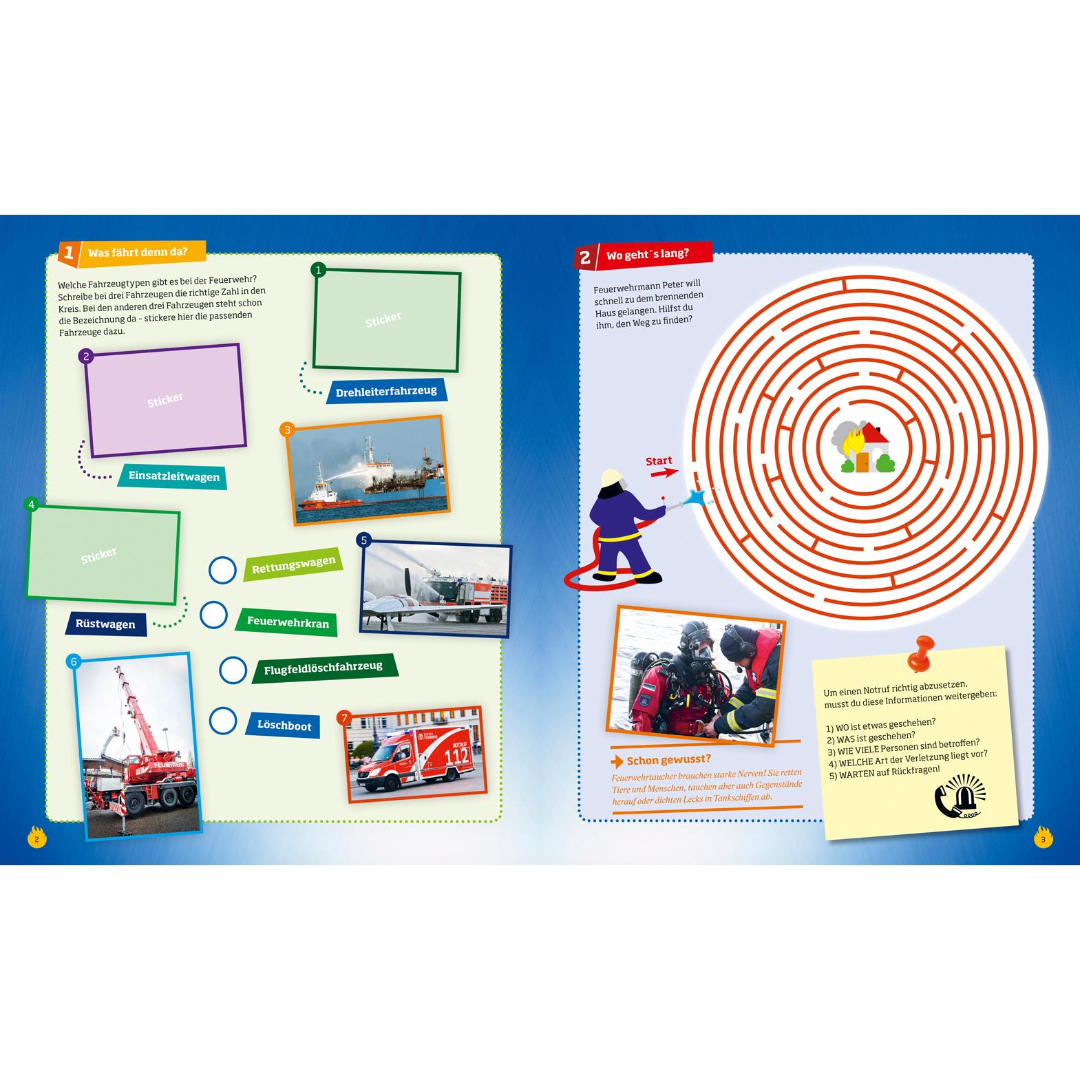 Thumbnail - Rätseln und Stickern: Feuerwehr, Kinderbücher von Anja Kunze, Janina Michna