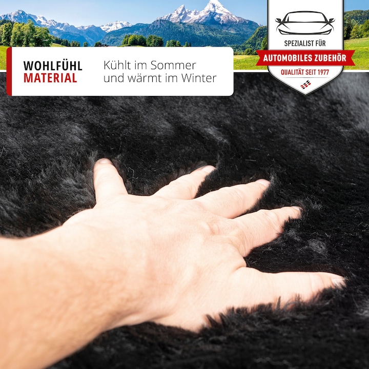 Produktbild Walser Autositzbezug Maya aus Lammfell, PKW-Schonbezug Einzelsitz, Lammfellbezug schwarz