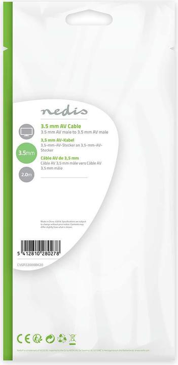 Produktbild Nedis Klinkenstecker 3.5mm 4-polig beidseitig, schwarz, 2.0m (2 m)