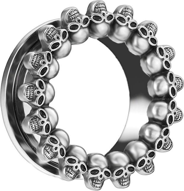 Star Piercing Flesh Tunnel silber Totenköpfen umrandet (Messing, Chirurgenstahl 316L)