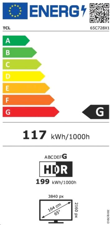 Energy Label TCL 65C728 QLED TV (65", C728, QLED, 4K, 2021)