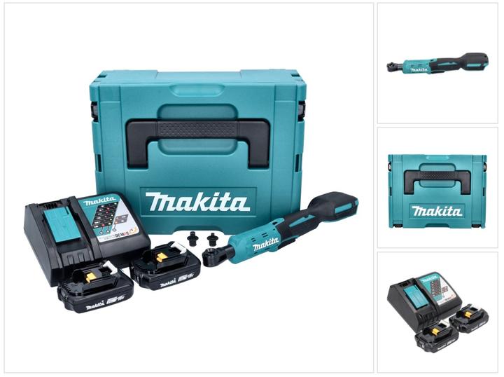 Makita DWR 180 RAJ Akku Ratschenschrauber 18 V 47,5 Nm 1/4" 3/8" + 2x Akku 2,0 Ah + Ladegerät + Makp (1/4")