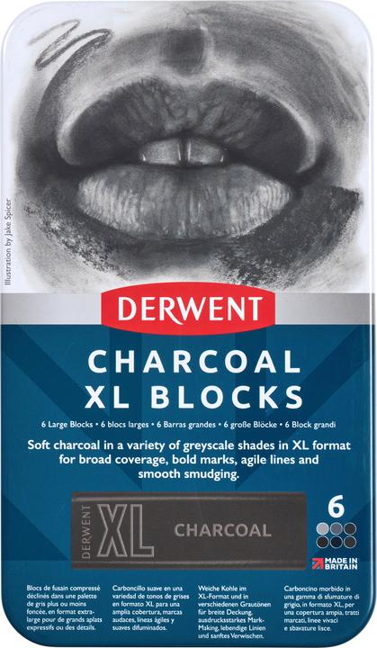 Produktbild Derwent Charcoal Xl Blocks Tin Of 6 (601069) (6 x)