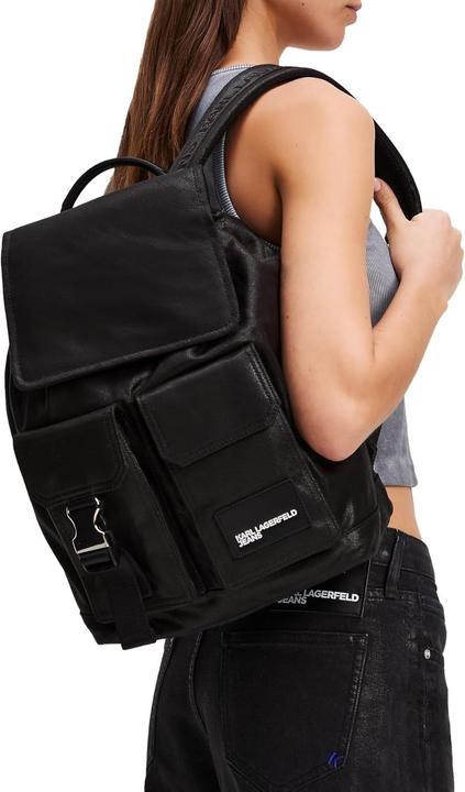 Actual product image Karl Lagerfeld Utility Coated Denim Backpack with Adjustable Straps