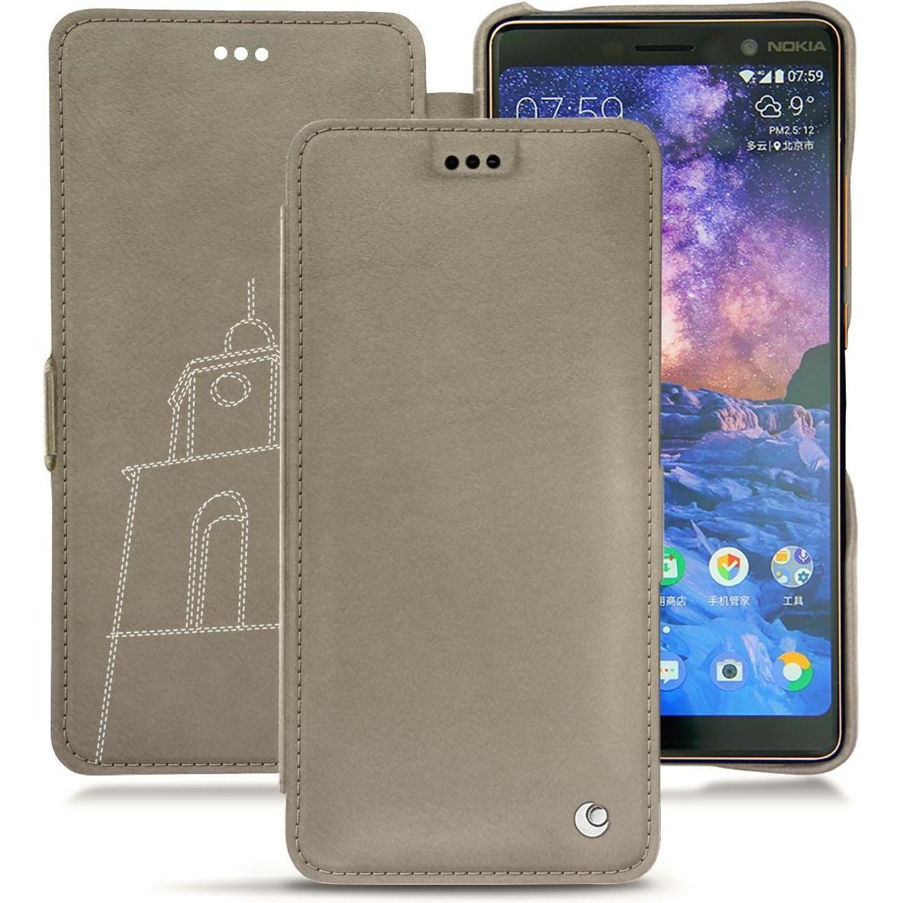 Noreve Lederschutzhülle horizontal (Nokia 7 Plus), Smartphone Hülle, Beige