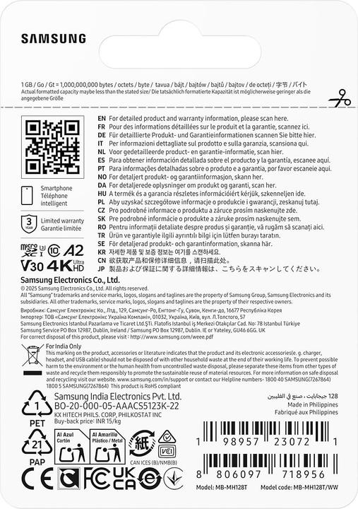 Productafbeelding Samsung T9 microSD memory card 128GB up to 200 MB/s read and 130 MB/s write MB-MH128T/WW (128 GB, microSDXC, U3, UHS-I)