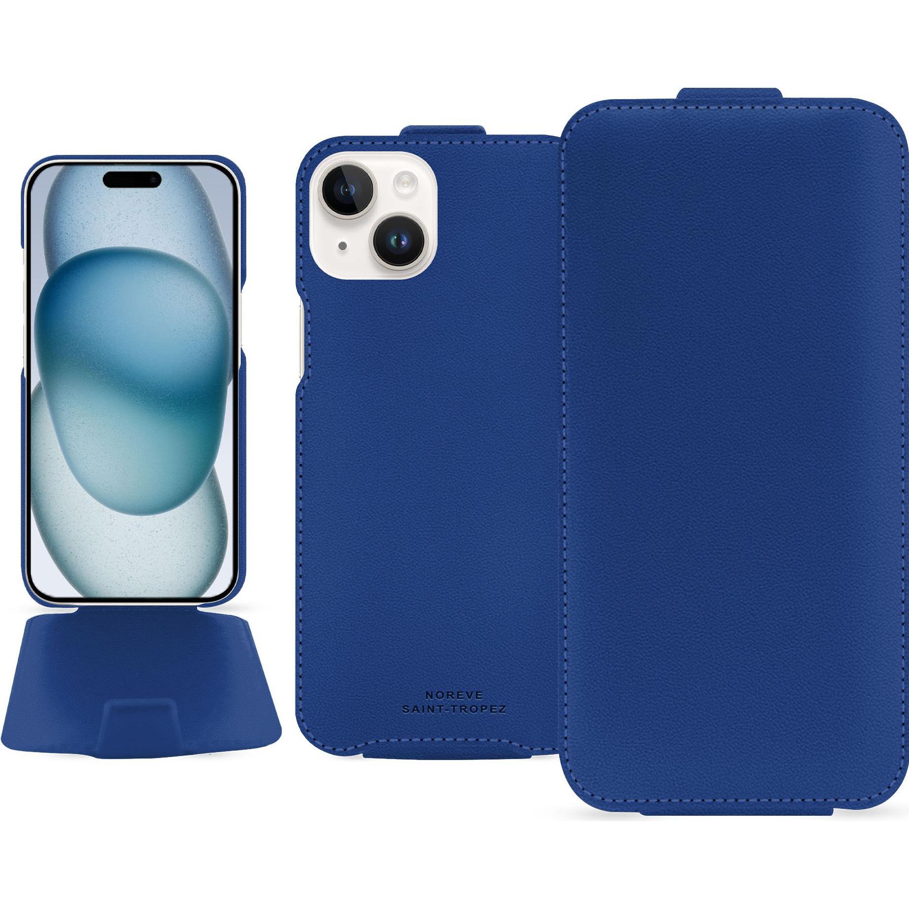 Noreve Lederschutzhülle vertikal (Apple iPhone 15), Smartphone Hülle, Blau