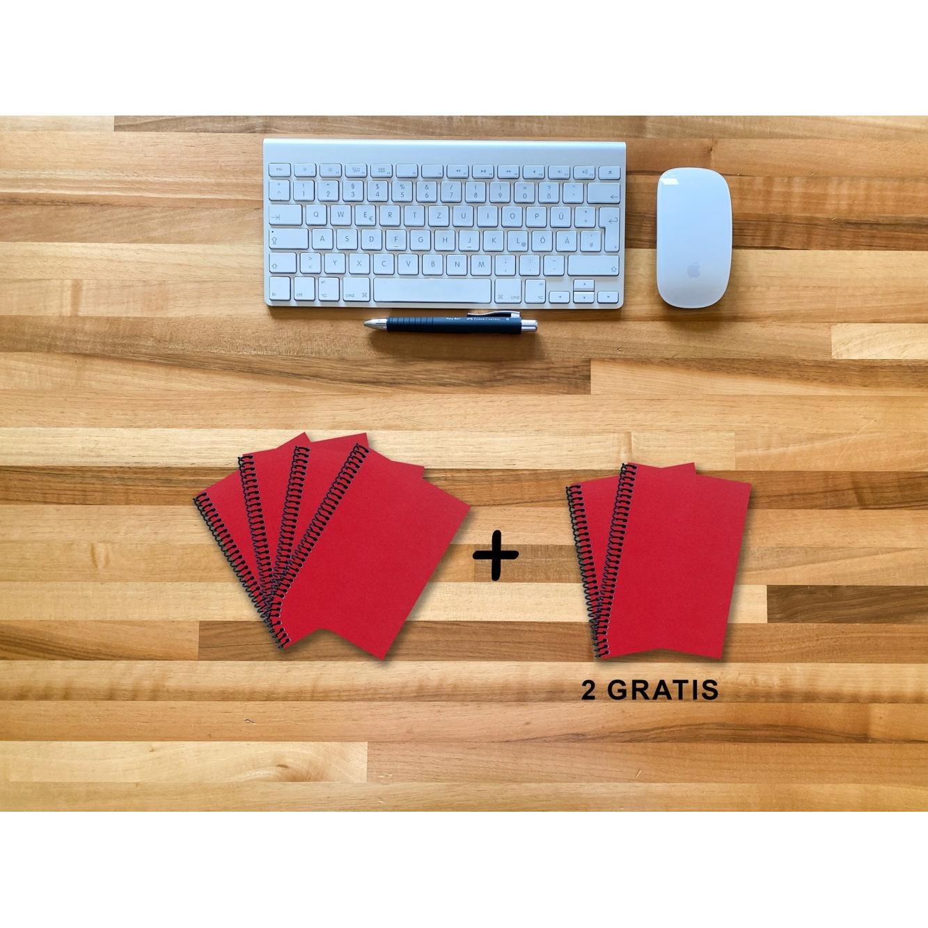 Thumbnail - E & Z, Heft + Block, A 6 Notizbuch - Set, 4+2 gratis, Luxury 80 Seiten ROT JUPITER GLITTER-OPTIK, blanko (A6)