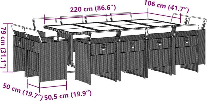 Produktbild vidaXL Garten Essgruppe (220 x 106 x 73 cm)