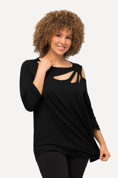 Actual product image Ulla Popken Asymmetric Petal Cutouts A-line Fit Stretch Knit Top (42, 44)