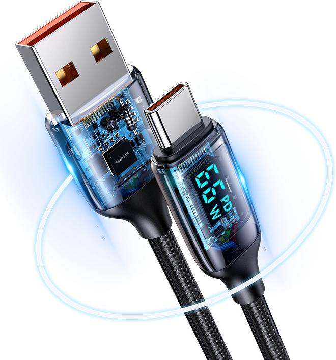 Immagine prodotto Usams Cavo pleciony U78 USB-C 1,2m LED 6A Ricarica rapida czarny/nero SJ544USB01 (US-SJ544) (1.20 m)