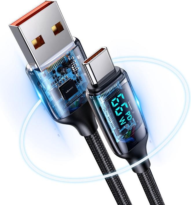 Produktbild Usams Kabel pleciony U78 USB-C 1.2m LED 6A Fast Charging czarny/black SJ544USB01 (US-SJ544) (1.20 m)