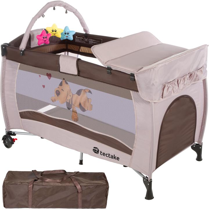 tectake Kinderreisebett Hund mit Wickelauflage und Transporttasche (60 x 120 cm)