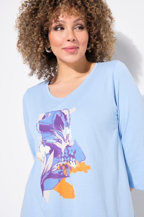 Produktbild Ulla Popken Longshirt, Blüten, A-Linie, V-Ausschnitt, 3/4-Arm (50, 52)