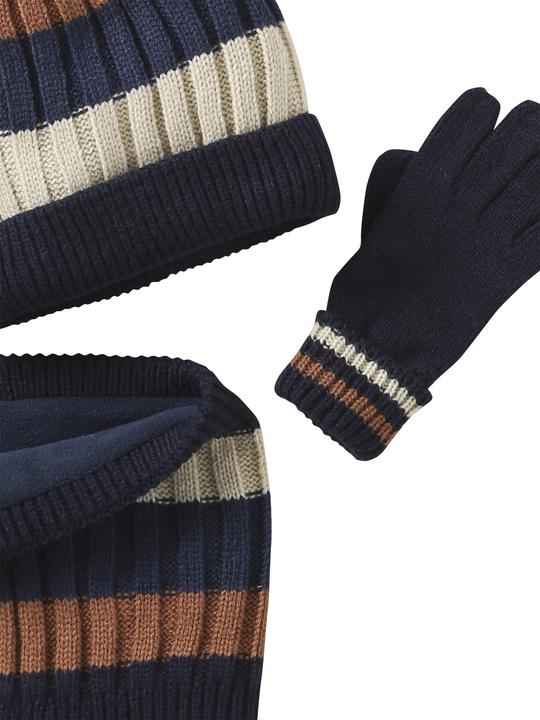 Actual product image Vertbaudet Jungen Set: Mütze, Snood und Handschuhe gestreift (98, 86)