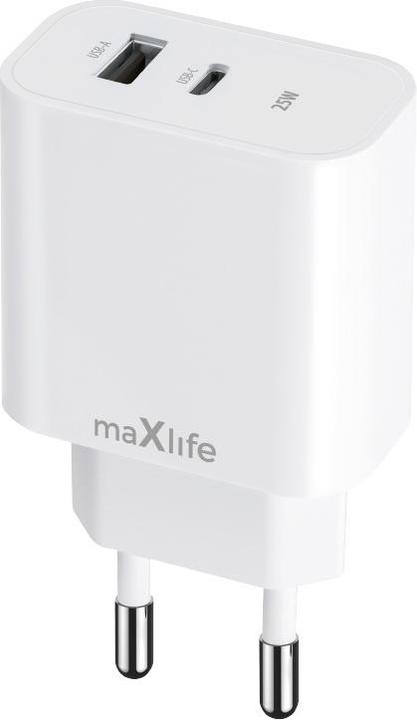 Immagine prodotto Maxlife MXTC-06-25AC Caricatore PD QC 1x USB-C 1x USB 25W bianco (25 W, 2 porte)