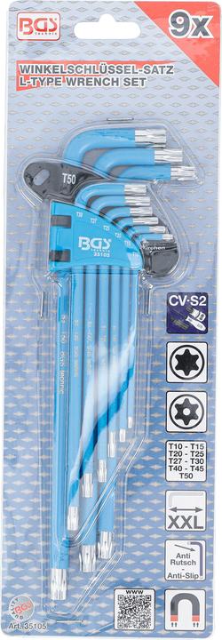 Produktbild BGS Winkelschlüssel-Satz T-Profil (für Torx) / T-Profil (für Torx) mit Bohrung T10 - T50 9-tlg. (T-profil)