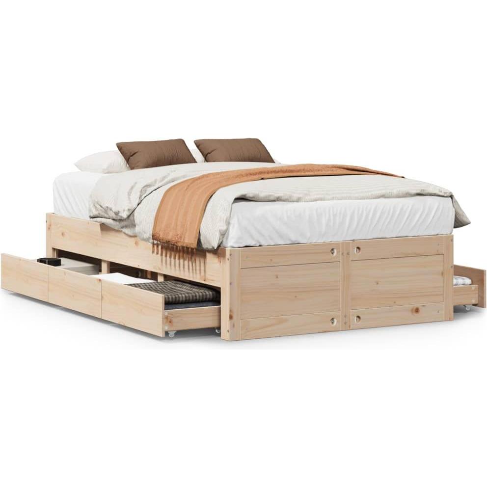 VidaXL, Bett, Massivholzbett Holzbett Bett ohne Matratze mit Schubladen 135x190cm (135 x 190 cm)