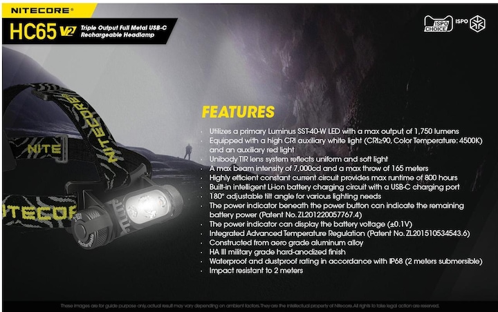 Actual product image Nitecore HC65 V2 USB (1750 lm)