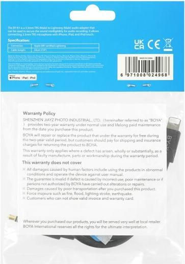 Actual product image Boya BY-K1 adapter cable (0.20 m, AUX cable)