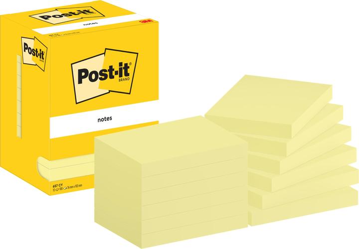 Produktbild Post-it Haftnotizen Standard 657 gelb 12 Blöcke (9 x 8 x 13 cm)