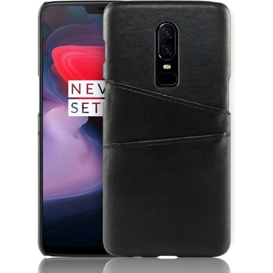 Screenguard OnePlus 6T CardCaddy Leder Backcase mit Kartenfächern (OnePlus 6T), Smartphone Hülle, Schwarz