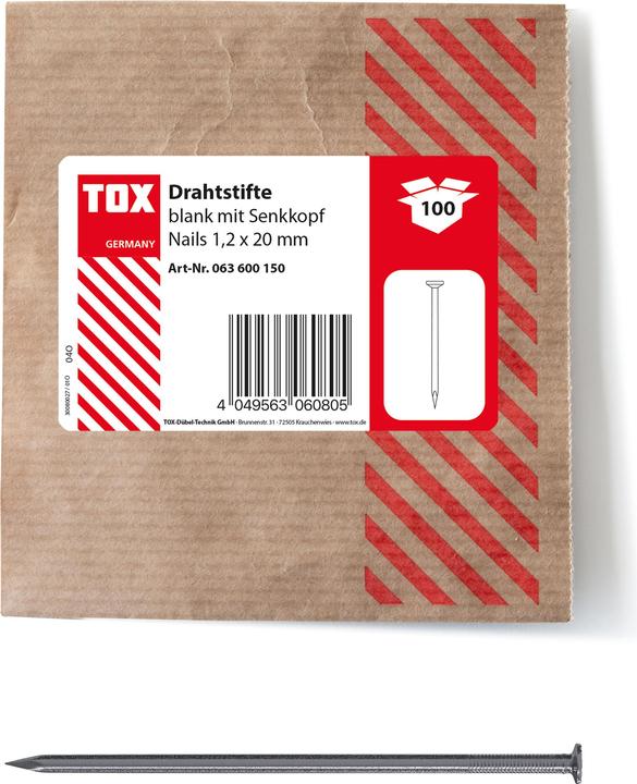 Productafbeelding Tox Draadnagels 1.2x20 (100 stuks) Verzonken kop glad (100 Stuk, 20 mm)